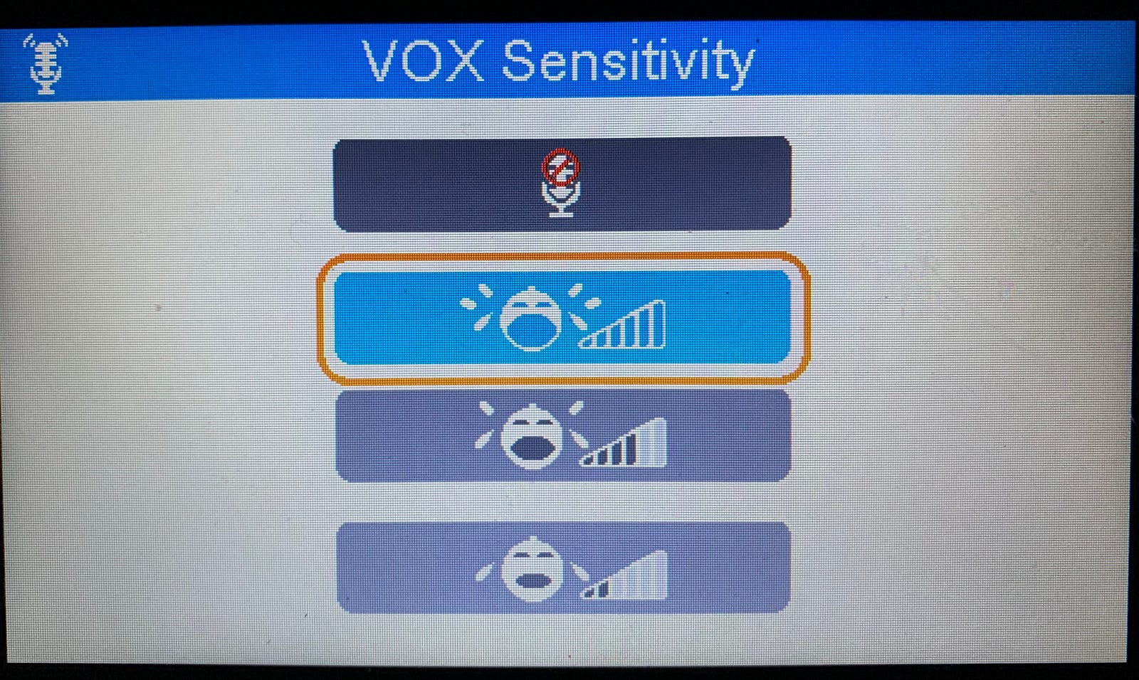 HelloBaby VOX sensitivity options and corresponding sadness level