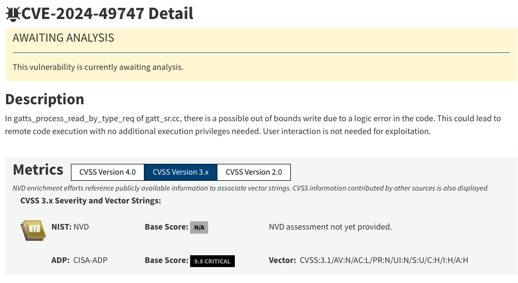 CVE-2024-49747 - remote code execution in Android caused by an out-of-bounds write