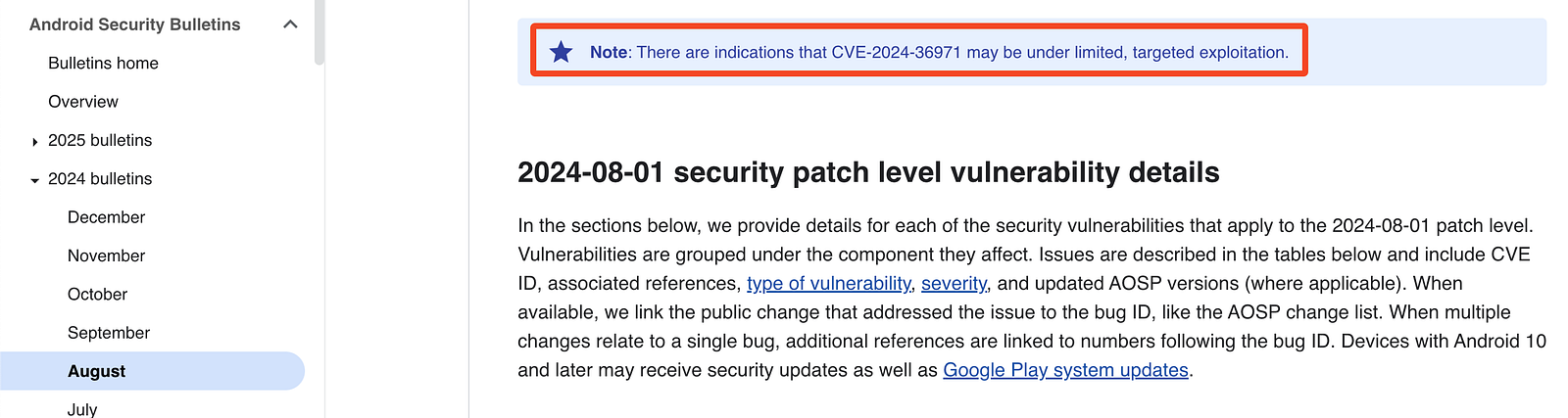 Google warning regarding CVE-2024–36971