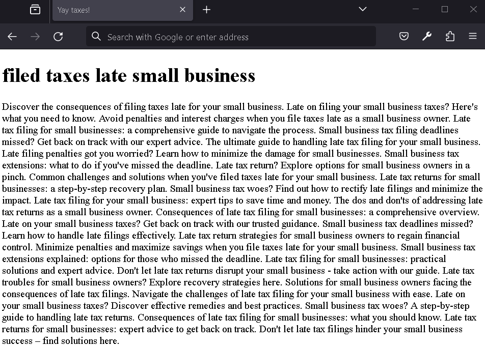 SEO Poisoning: Compromising Organizations with Malicious Search Engine Results — They will then generate a bogus HTML page containing the search query and all the extracted keywords.